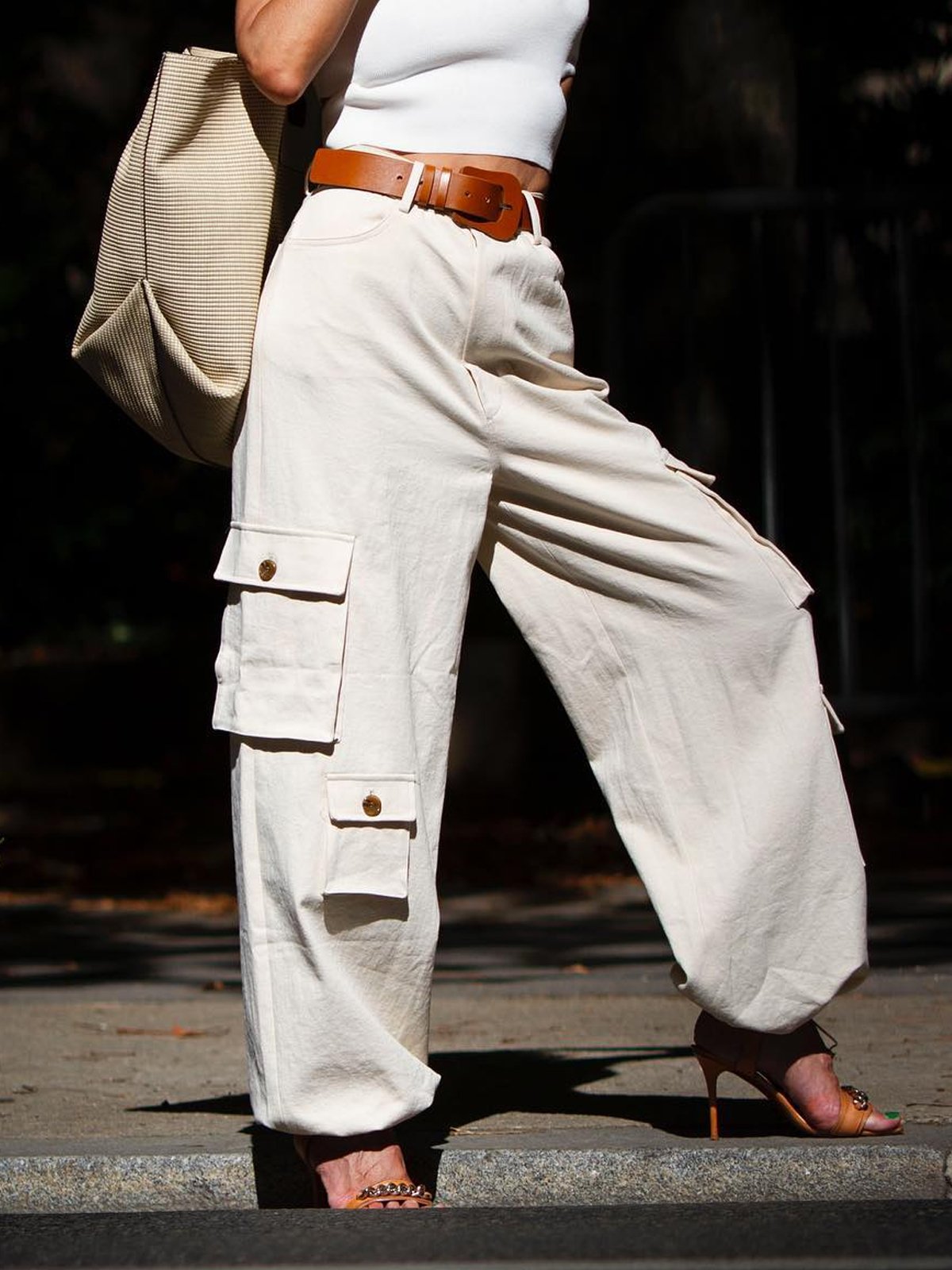 Casual Plain Pockets Cargo Pants