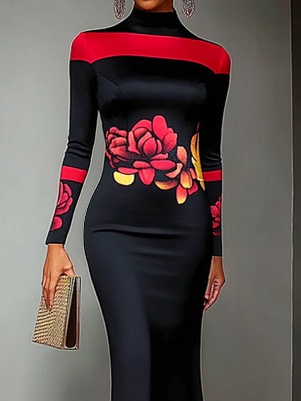 Urban Floral Mock Neck Maxi Dress