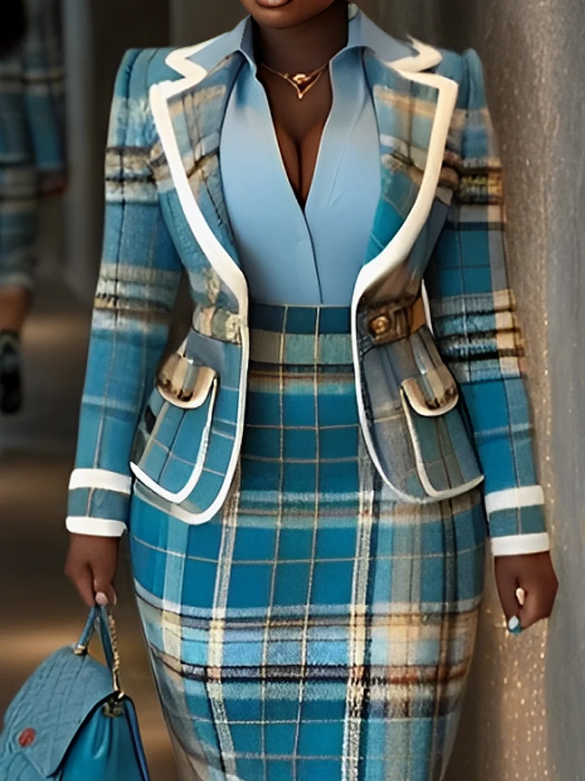 Urban Lapel Collar Plaid Blazer