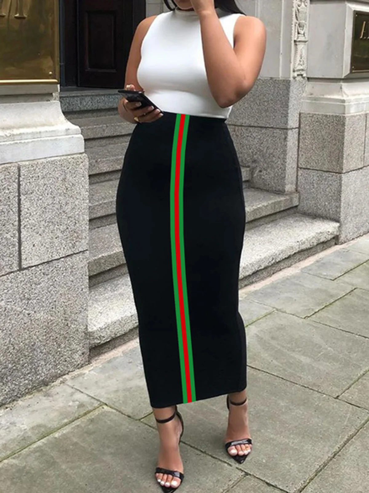 Urban Printing Striped Bodycon Skirt