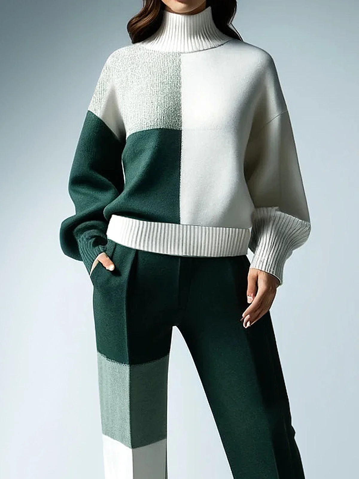Casual Color Block Turtleneck Sweater