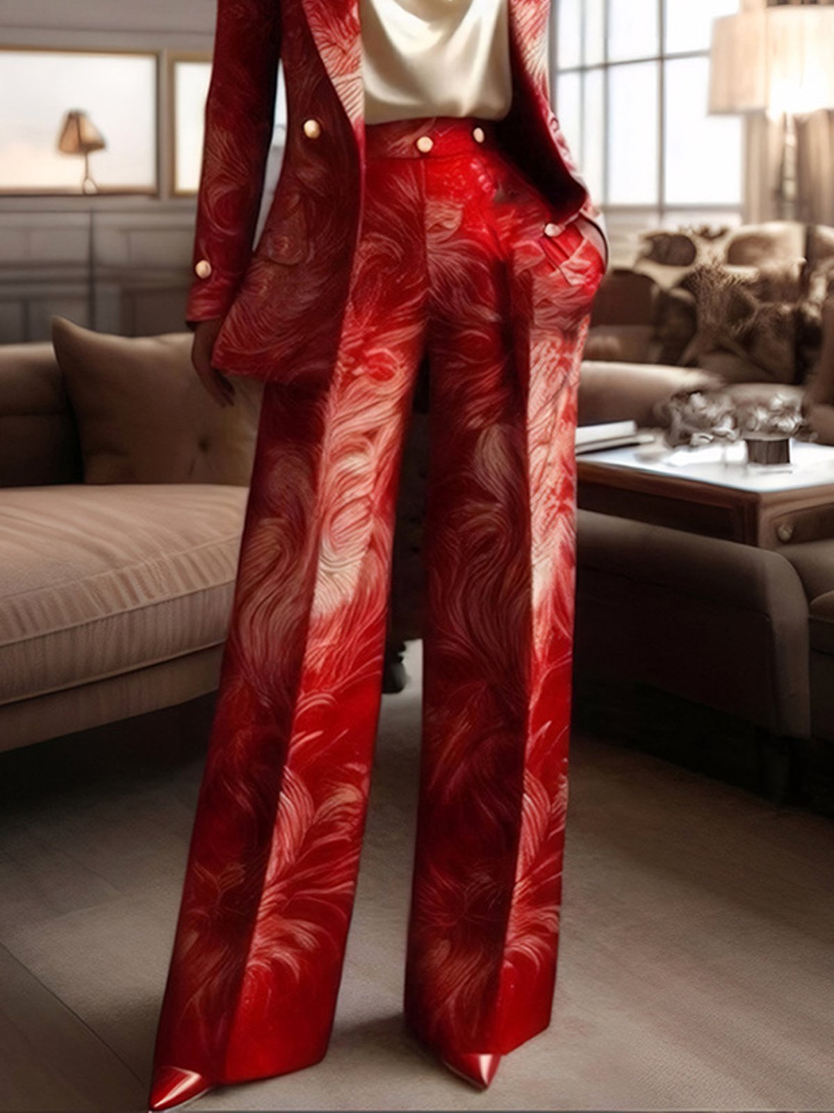 Elegant Random Print Wide Leg Pants