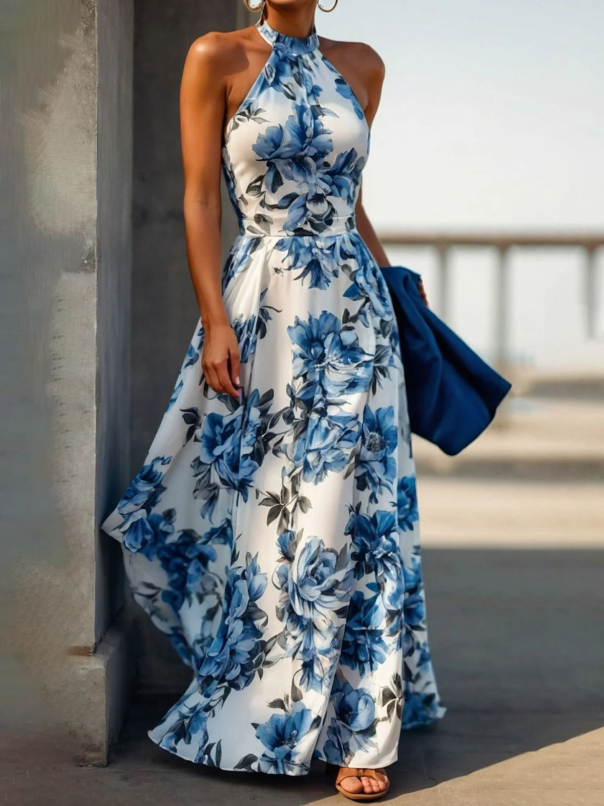 Vacation Floral Halter Maxi Dress Stylewe