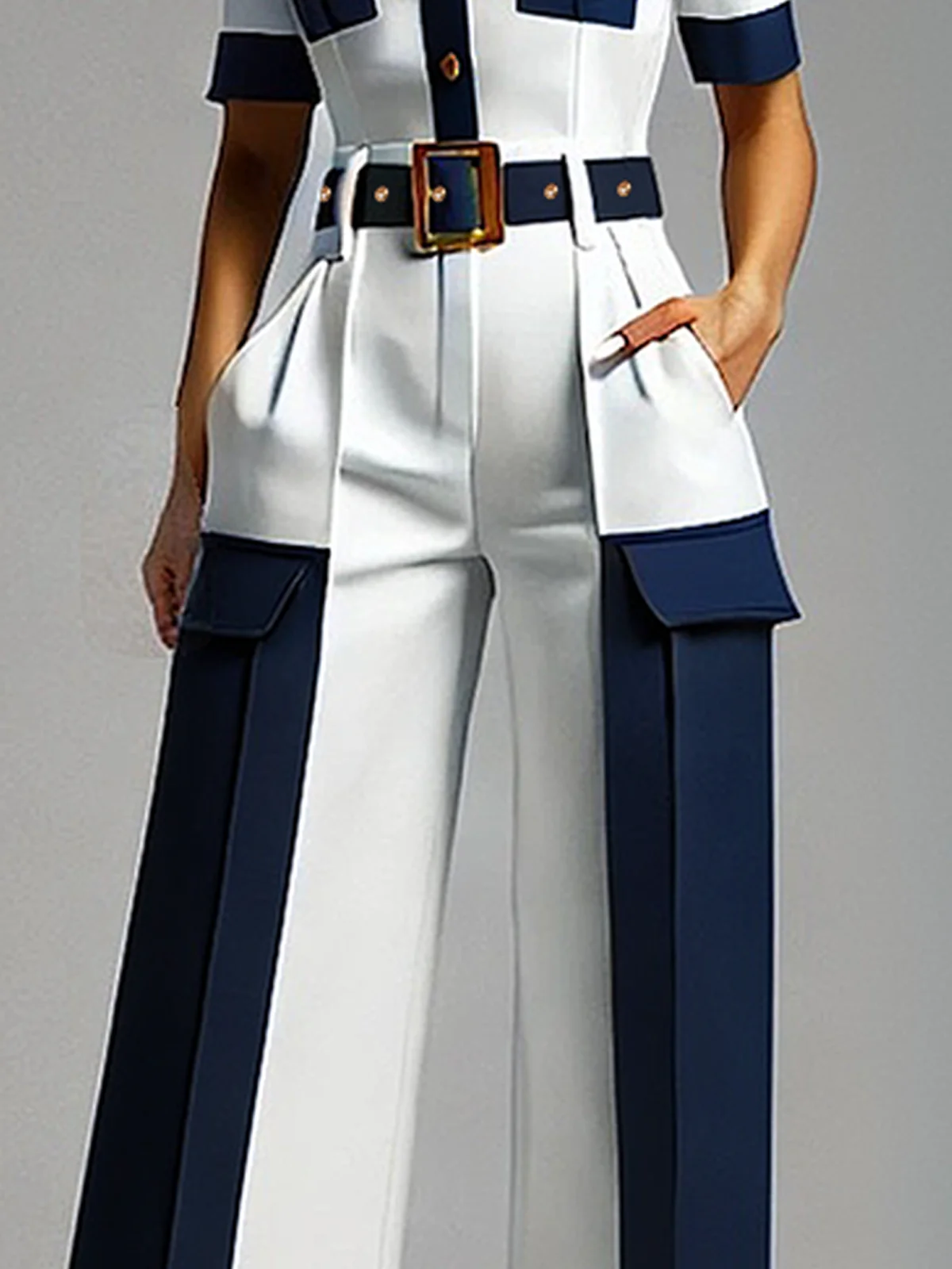 Urban Color Block  Straight Pants With Belt