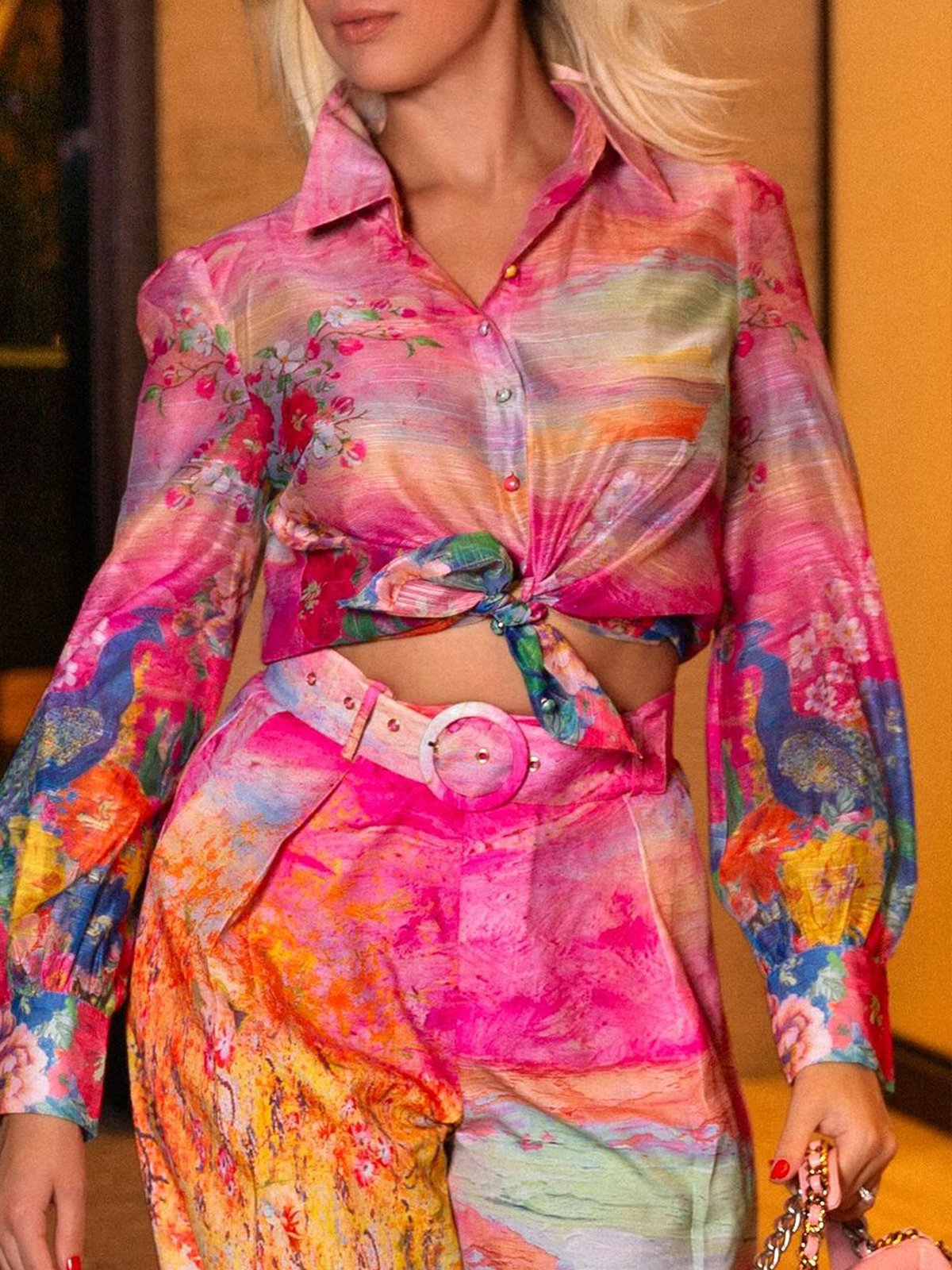 Elegant Floral Printing Shirt Collar Shirt