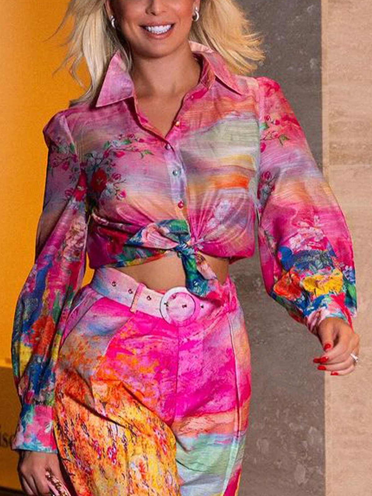 Elegant Floral Printing Shirt Collar Shirt