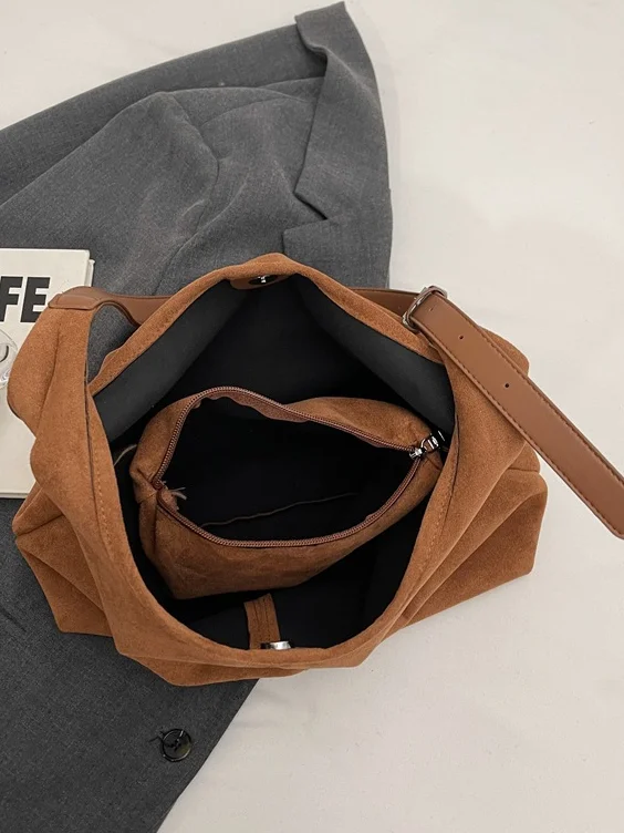 Casual Suede Tote Bag With Mini Bag