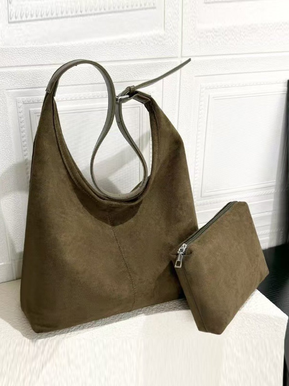 Casual Suede Tote Bag With Mini Bag
