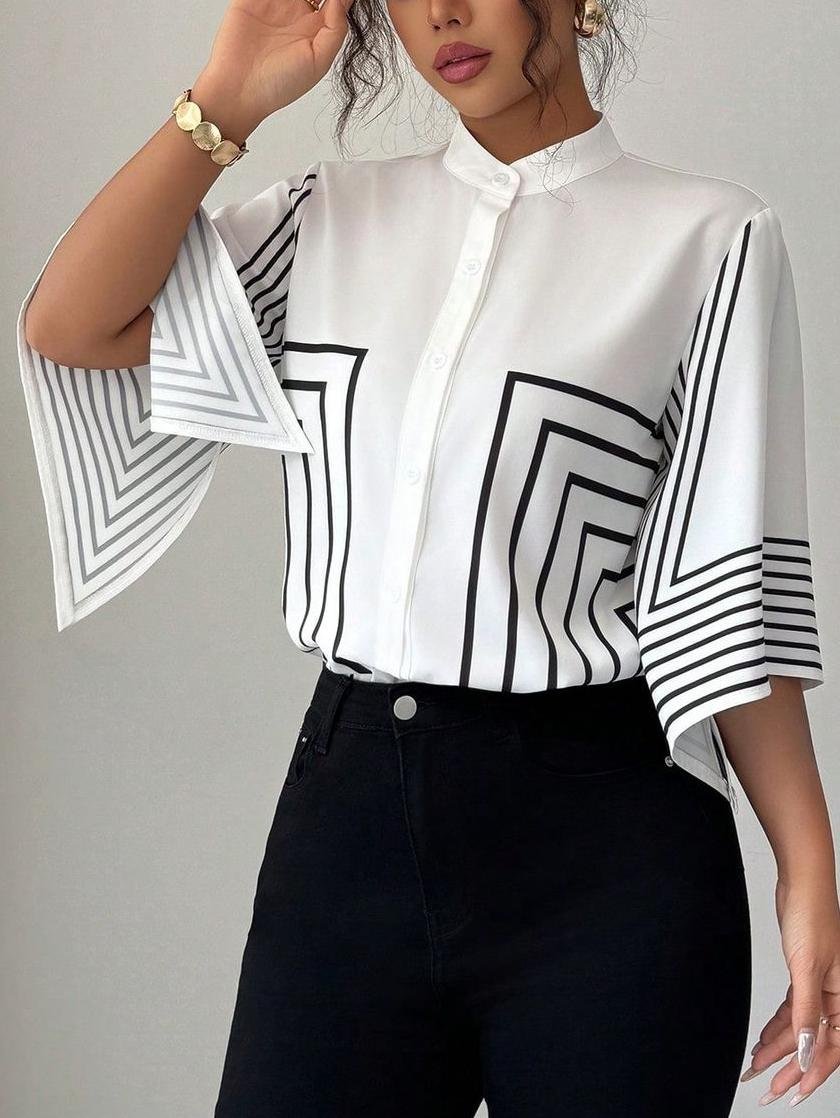 Urban Striped Mock Neck Shirt