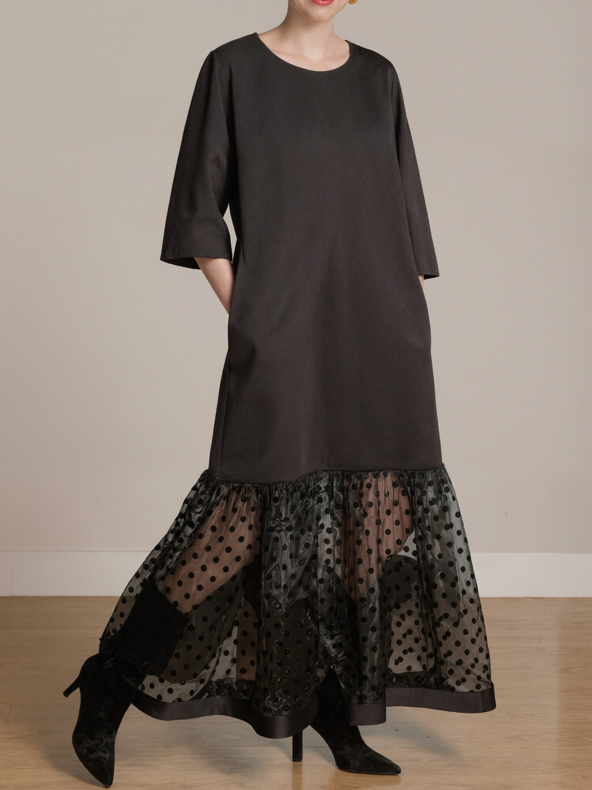 Elegant Plain Split Joint Crew Neck Maxi Dress