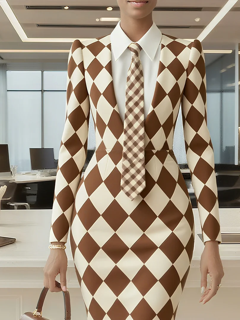 Urban Plain Buttoned Shirt Collar Midi Dress With Tie