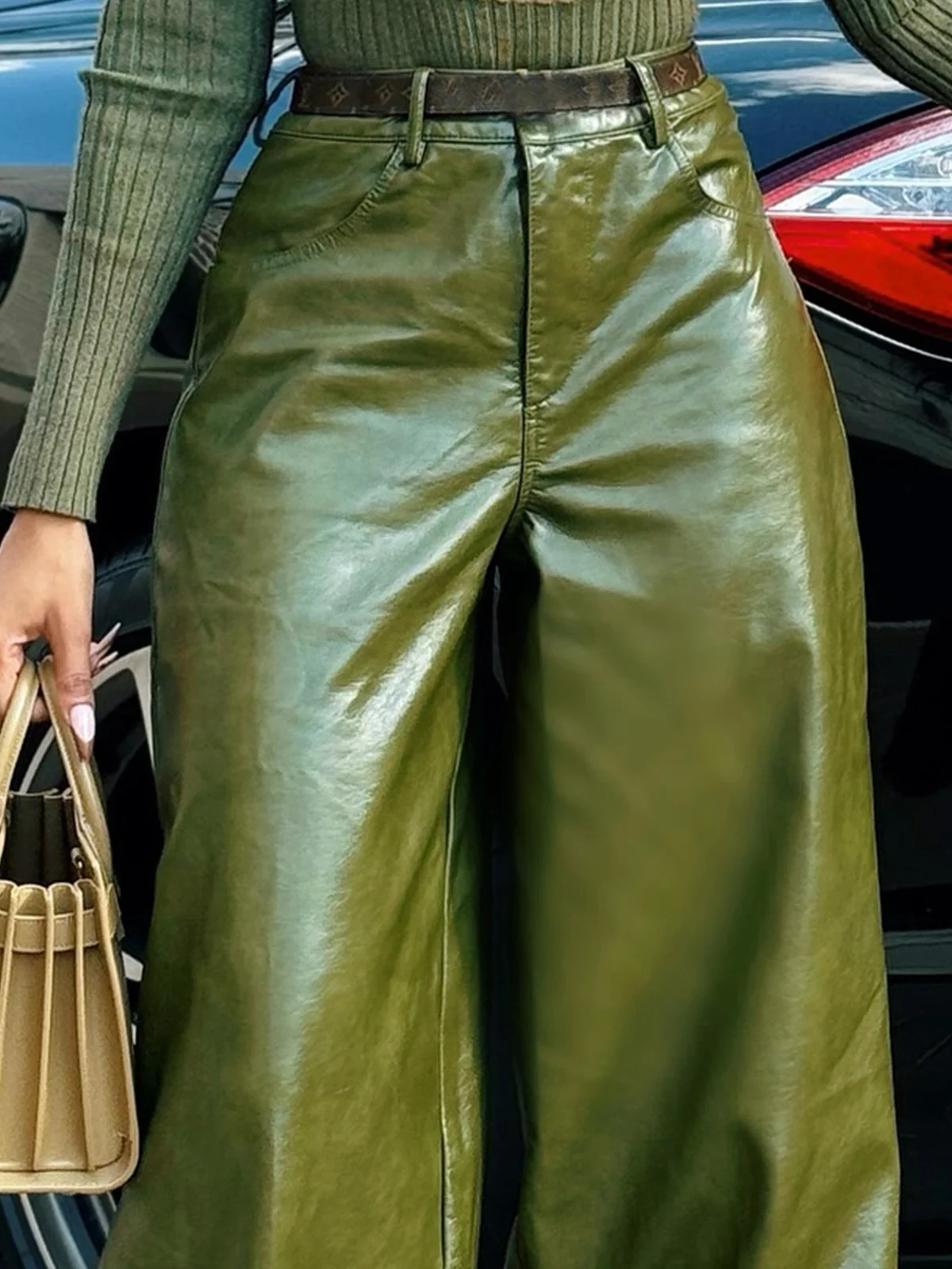 Urban Plain Wide Leg Faux Leather Pant