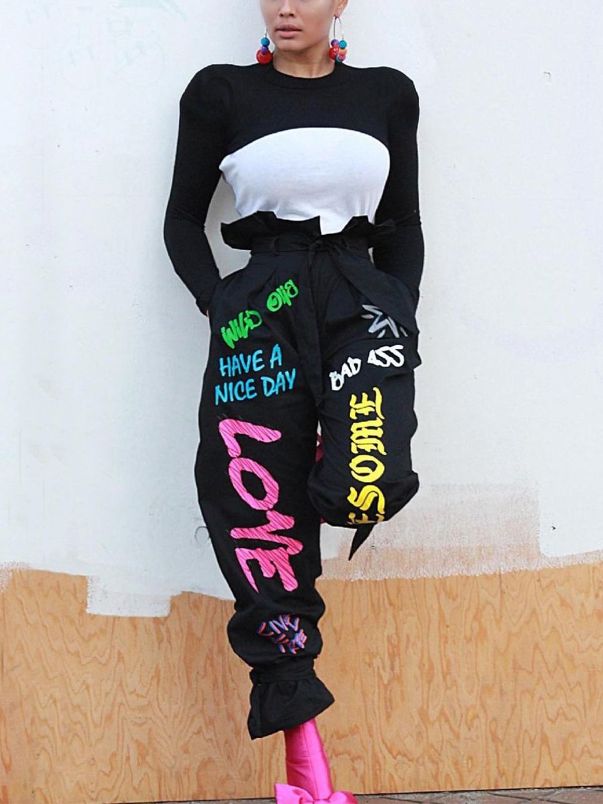 Casual Letter Pattern Printing Ankle Banded Pants