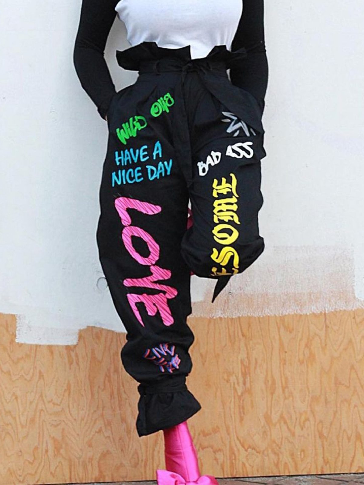 Casual Letter Pattern Printing Ankle Banded Pants