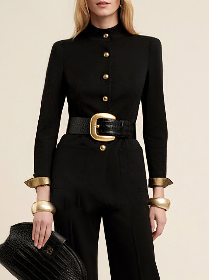 Urban Buttoned Plain Mock Neck Jumpsuit With No Belt