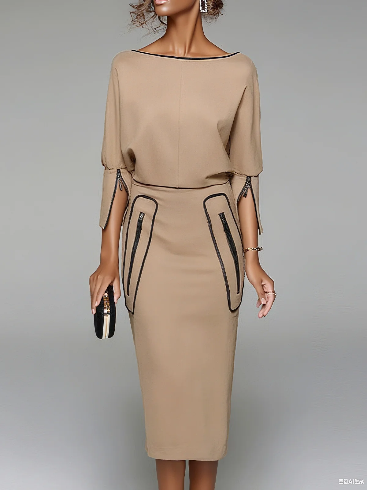 Urban Plain Crew Neck Midi Dress