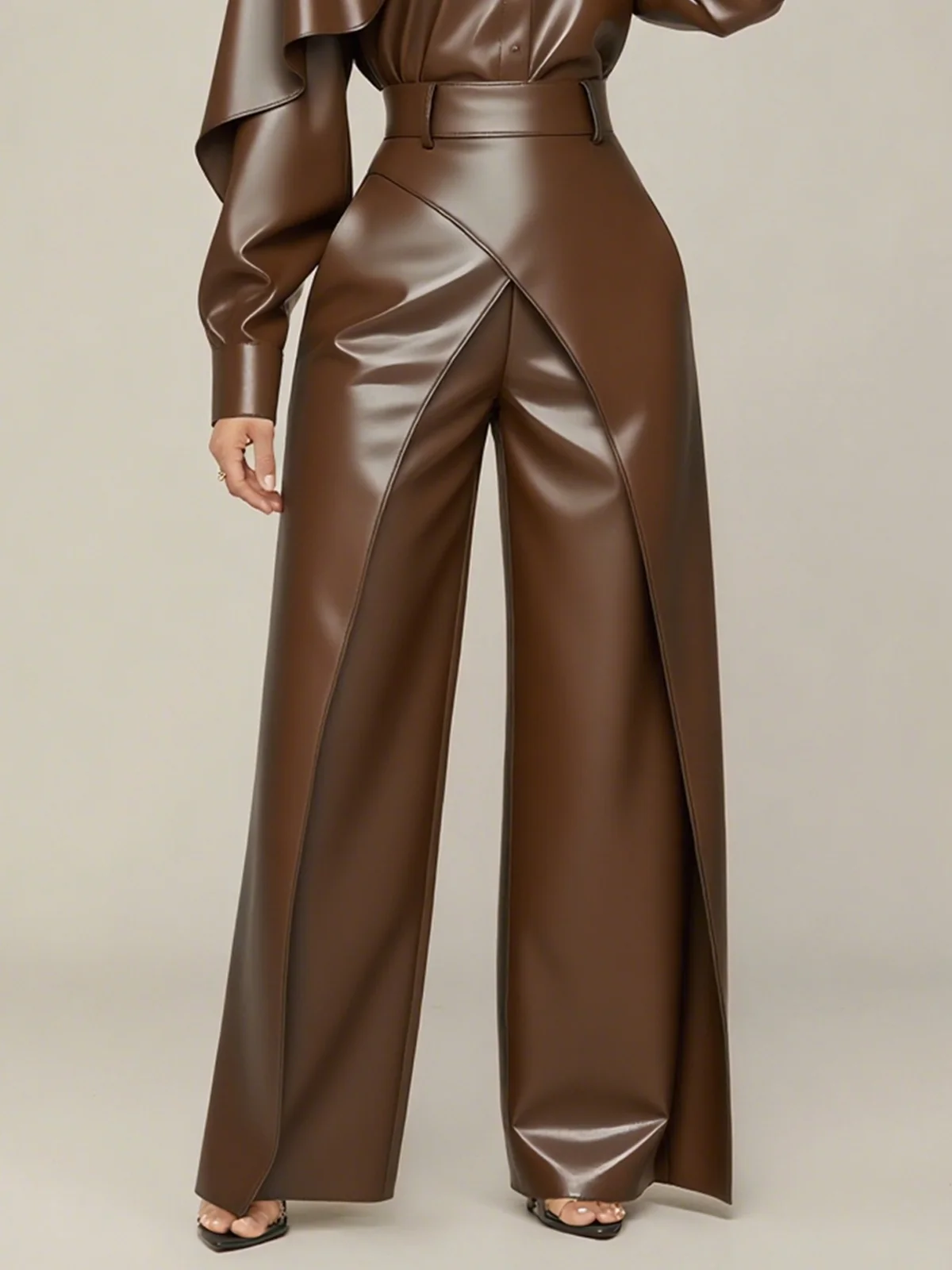 Urban Plain Cross  Faux Leather Wide Leg Pants