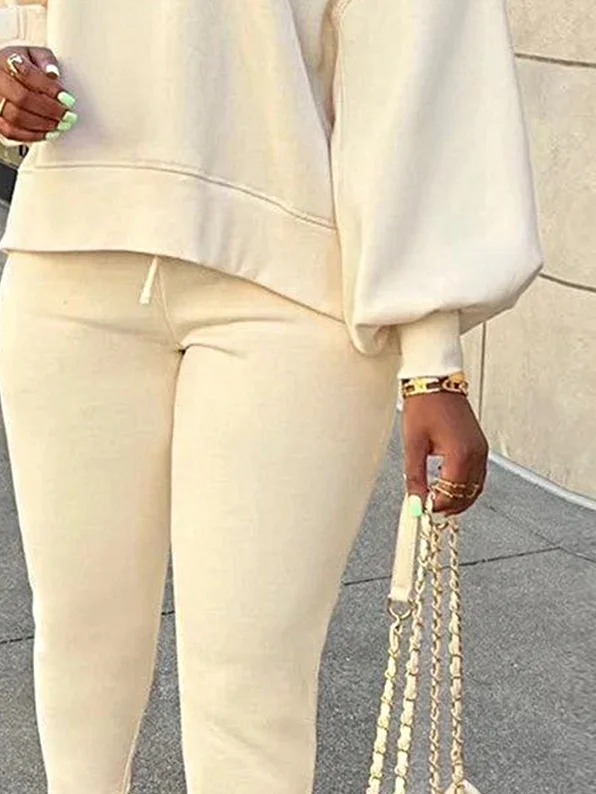 Casual Plain Crew Neck Balloon Sleeve Sweatshirt