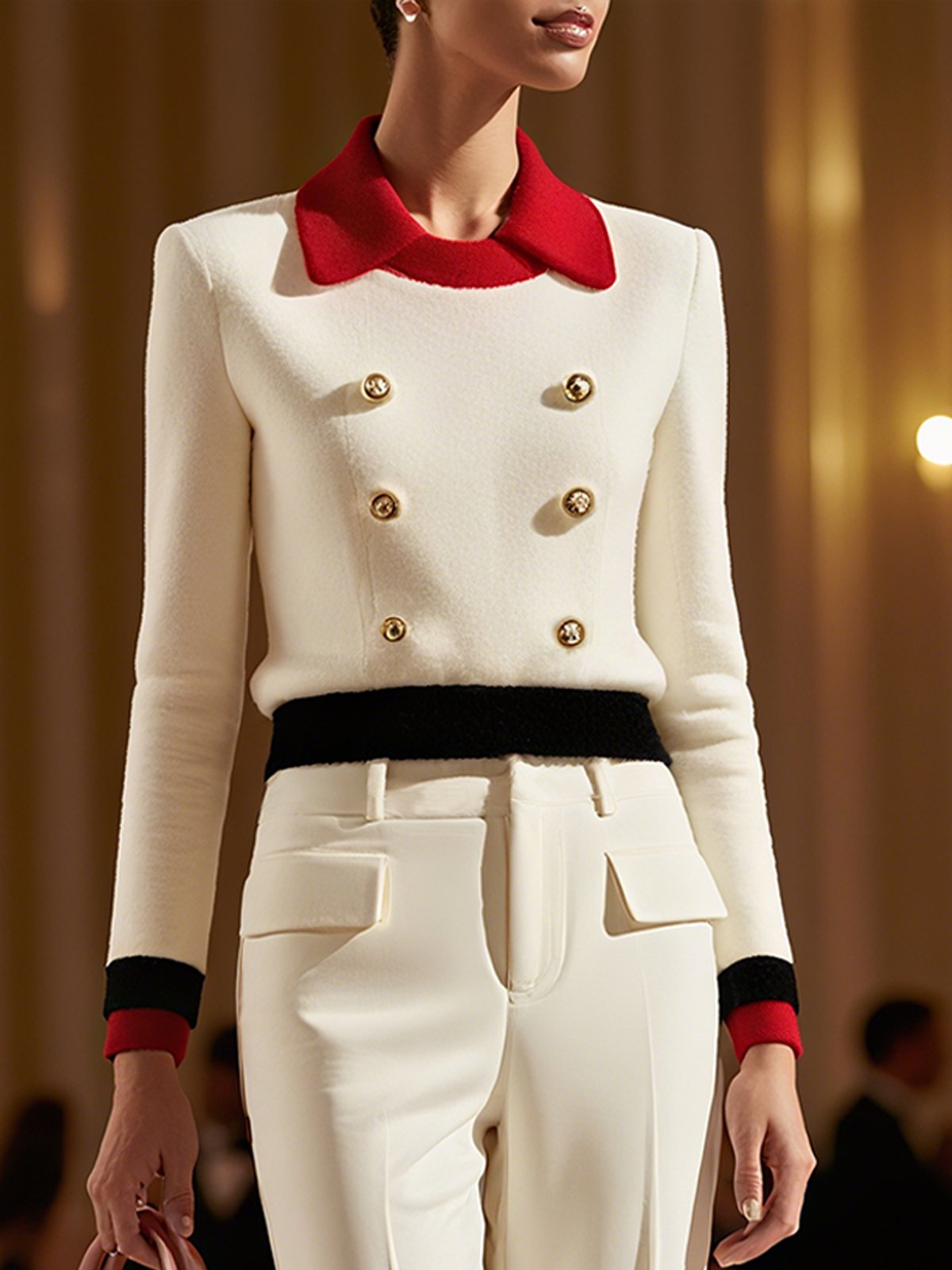 Elegant Color Block Buttoned Shawl Collar Regular Sleeve Blouse