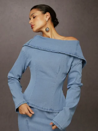 Urban Plain Irregular Craftsmanship Denim Top