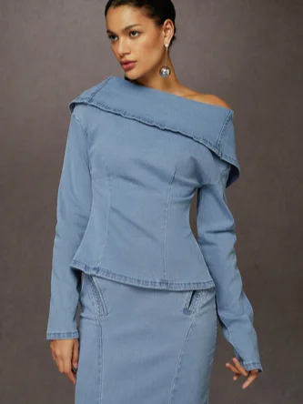 Urban Plain Irregular Craftsmanship Denim Top