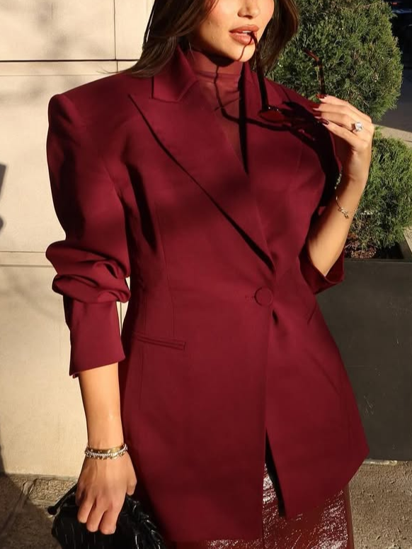 Elegant Plain Lapel Collar Blazer