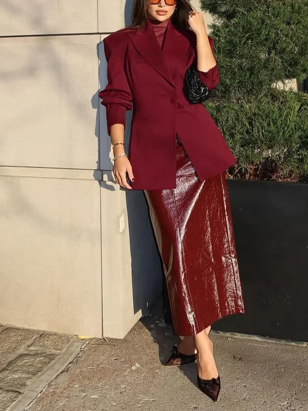 Elegant Plain Lapel Collar Blazer