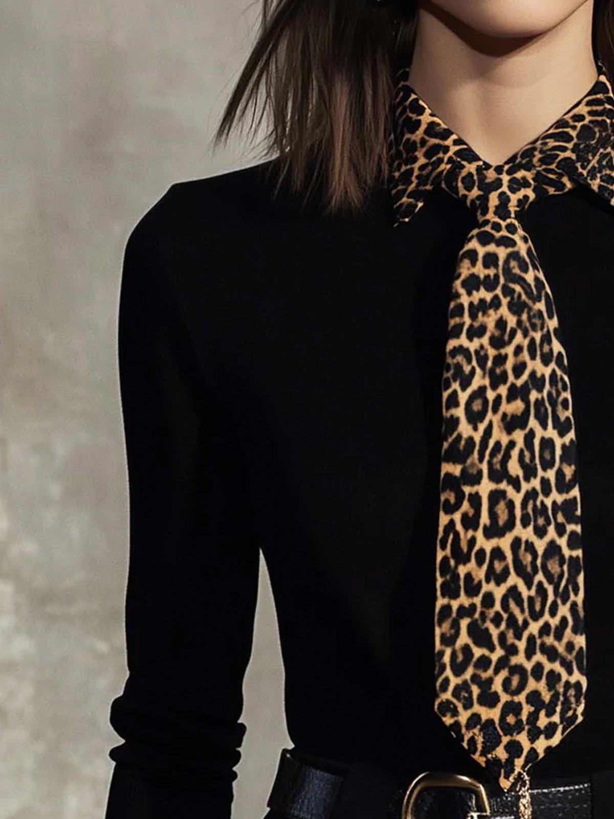 Cotton Urban Leopard Shirt Collar Blouse With Tie
