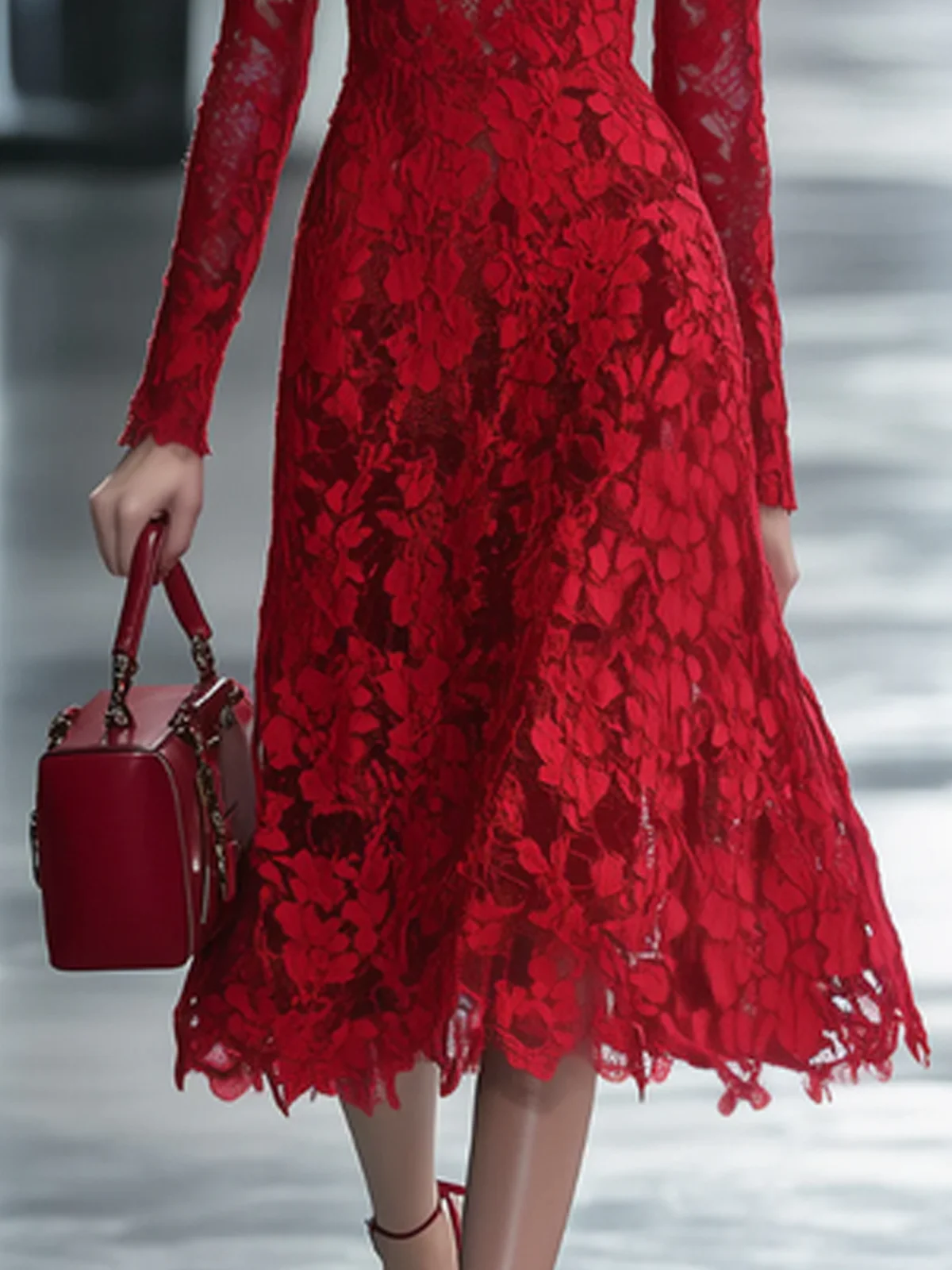 Elegant Plain Stand Collar Midi Dress