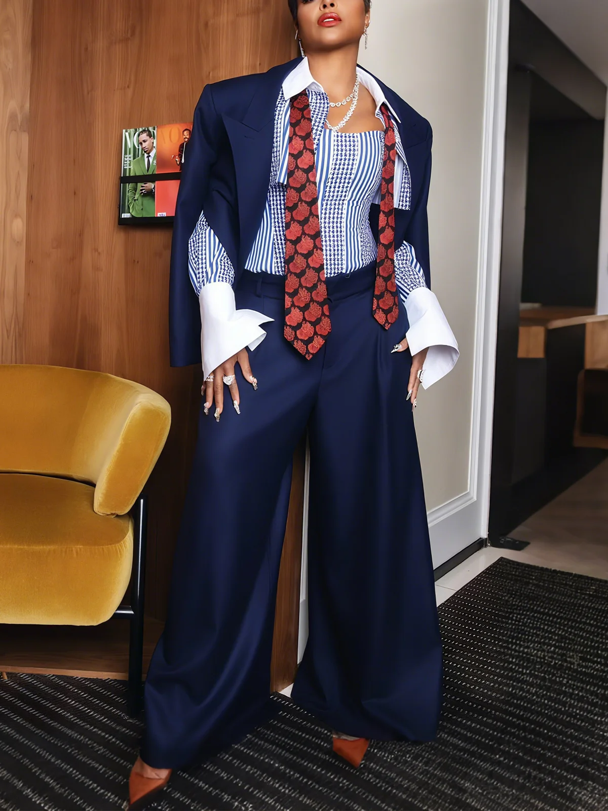 Urban Plain Lapel Collar Kimono No Shirt