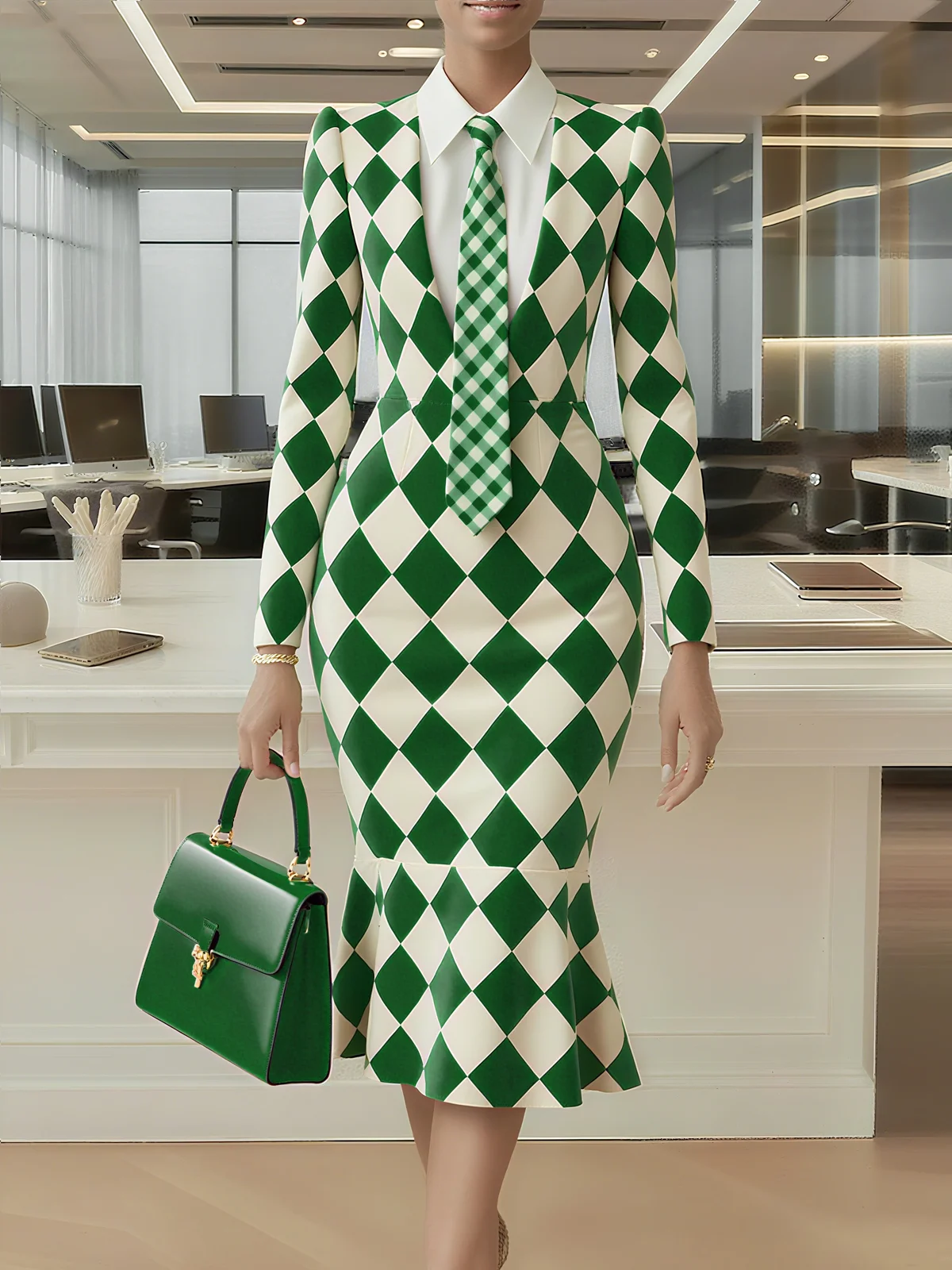 Urban Plain Buttoned Shirt Collar Midi Dress With Tie