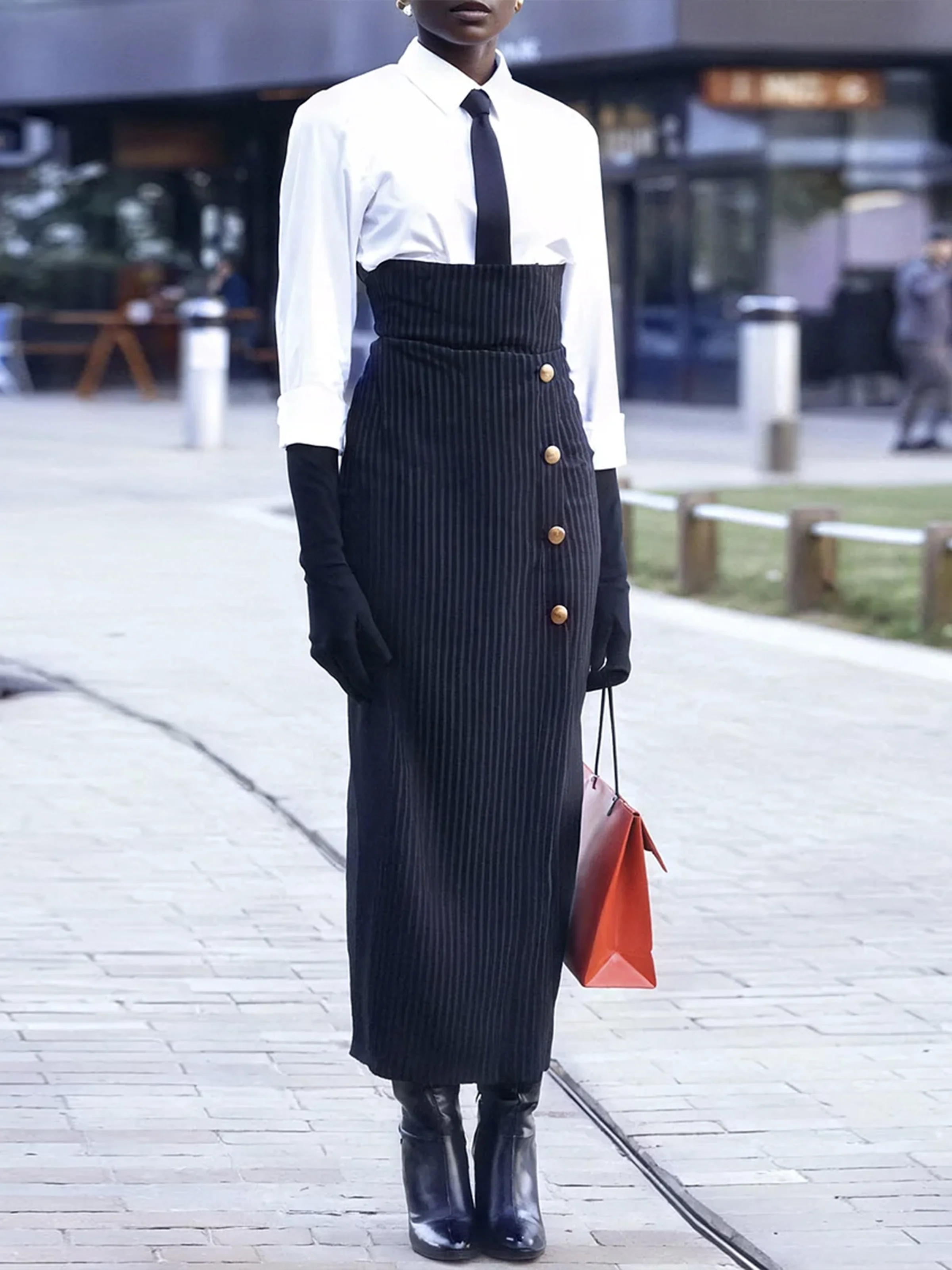 Cotton Urban Plain Buttoned Shirt Collar Shirt With Tie