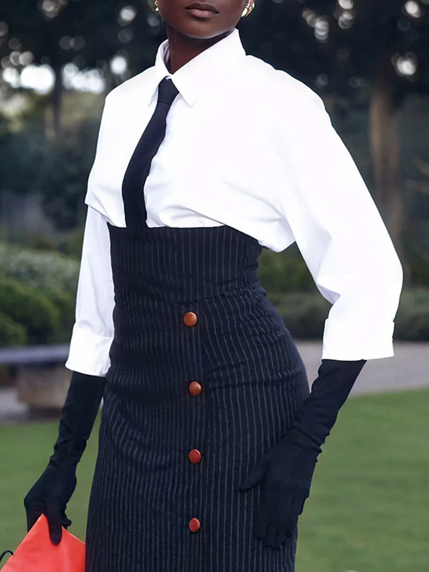 Cotton Urban Plain Buttoned Shirt Collar Shirt With Tie