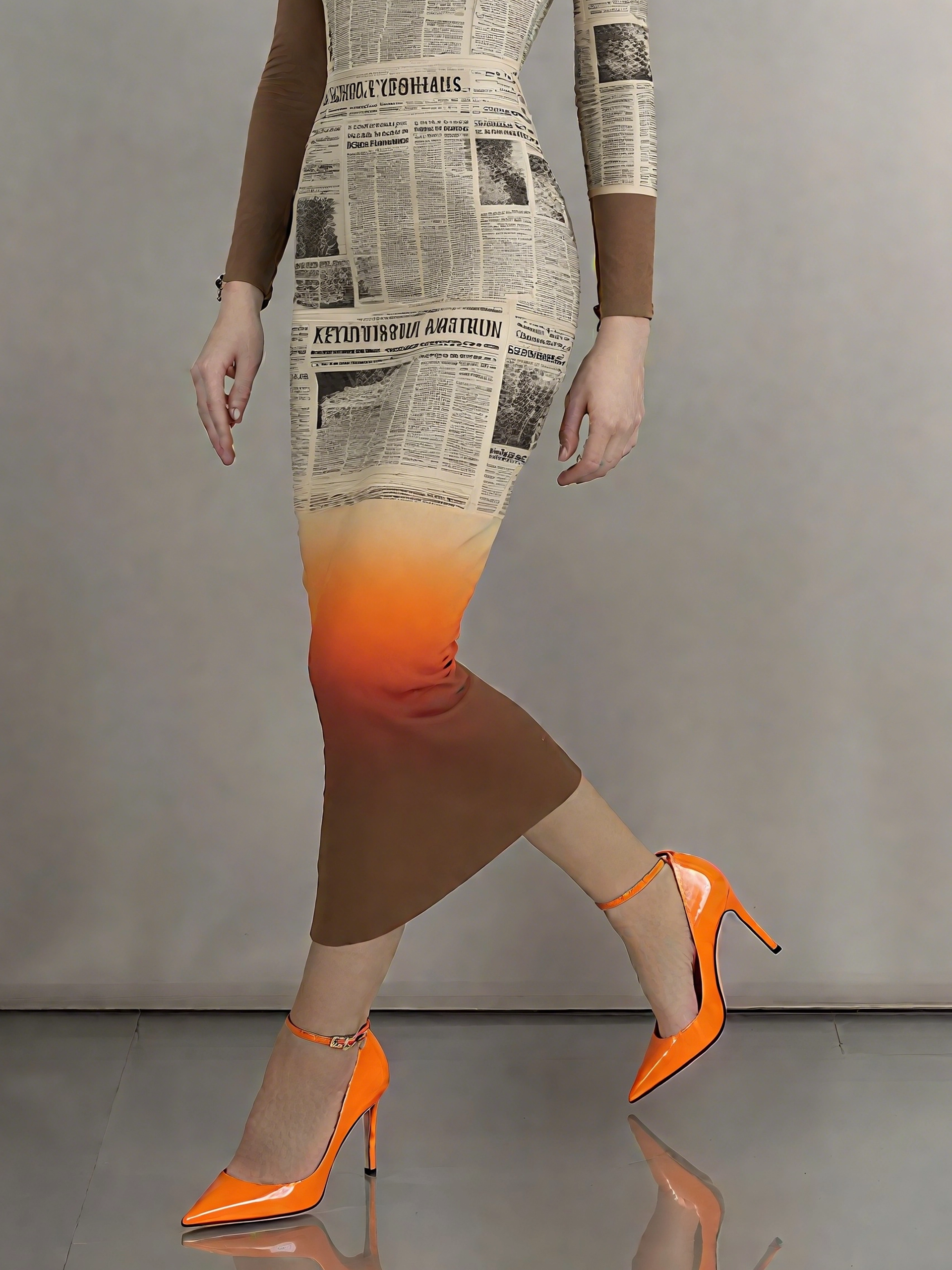 Elegant Newspaper Printing Boat Neck Maxi Dress