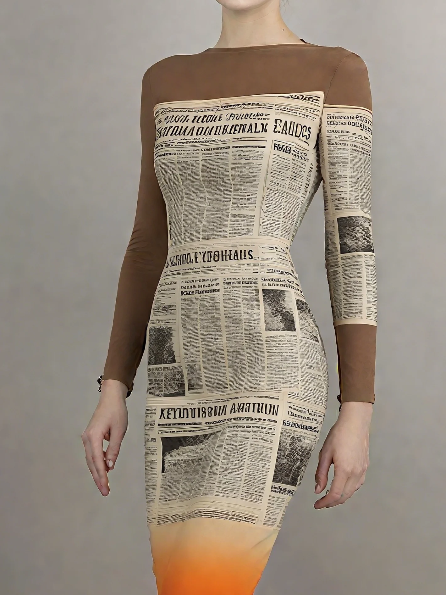 Elegant Newspaper Printing Boat Neck Maxi Dress