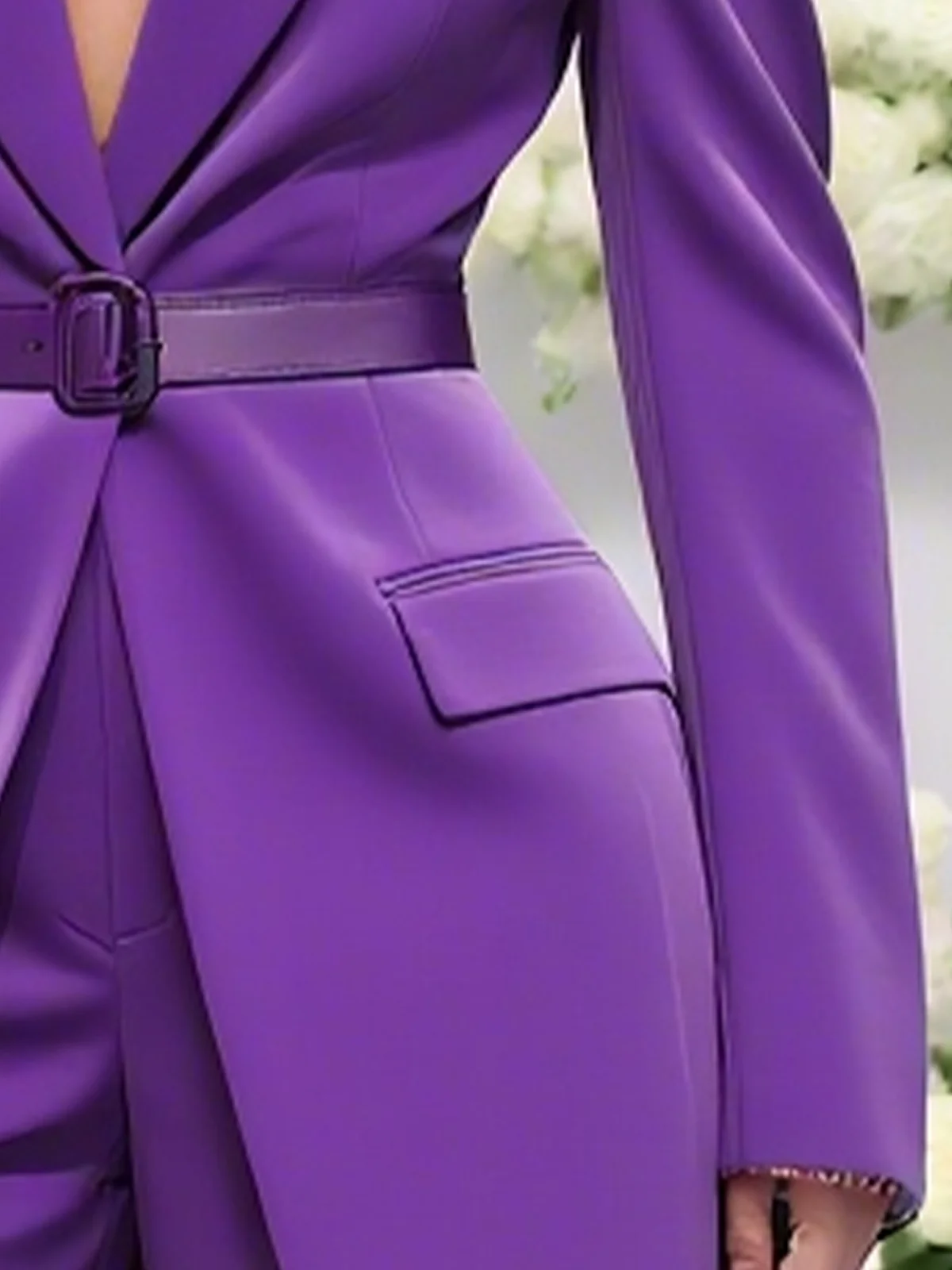 Urban Plain Lapel Collar Blazer No Belt