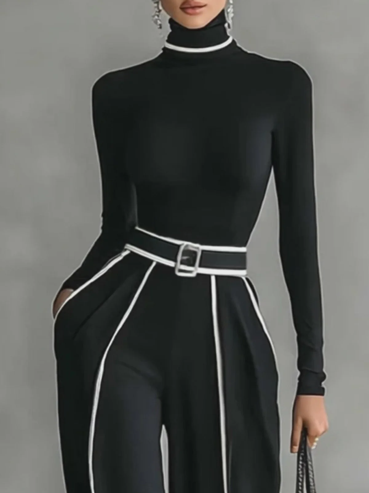 Casual Color-Block Turtleneck Tee