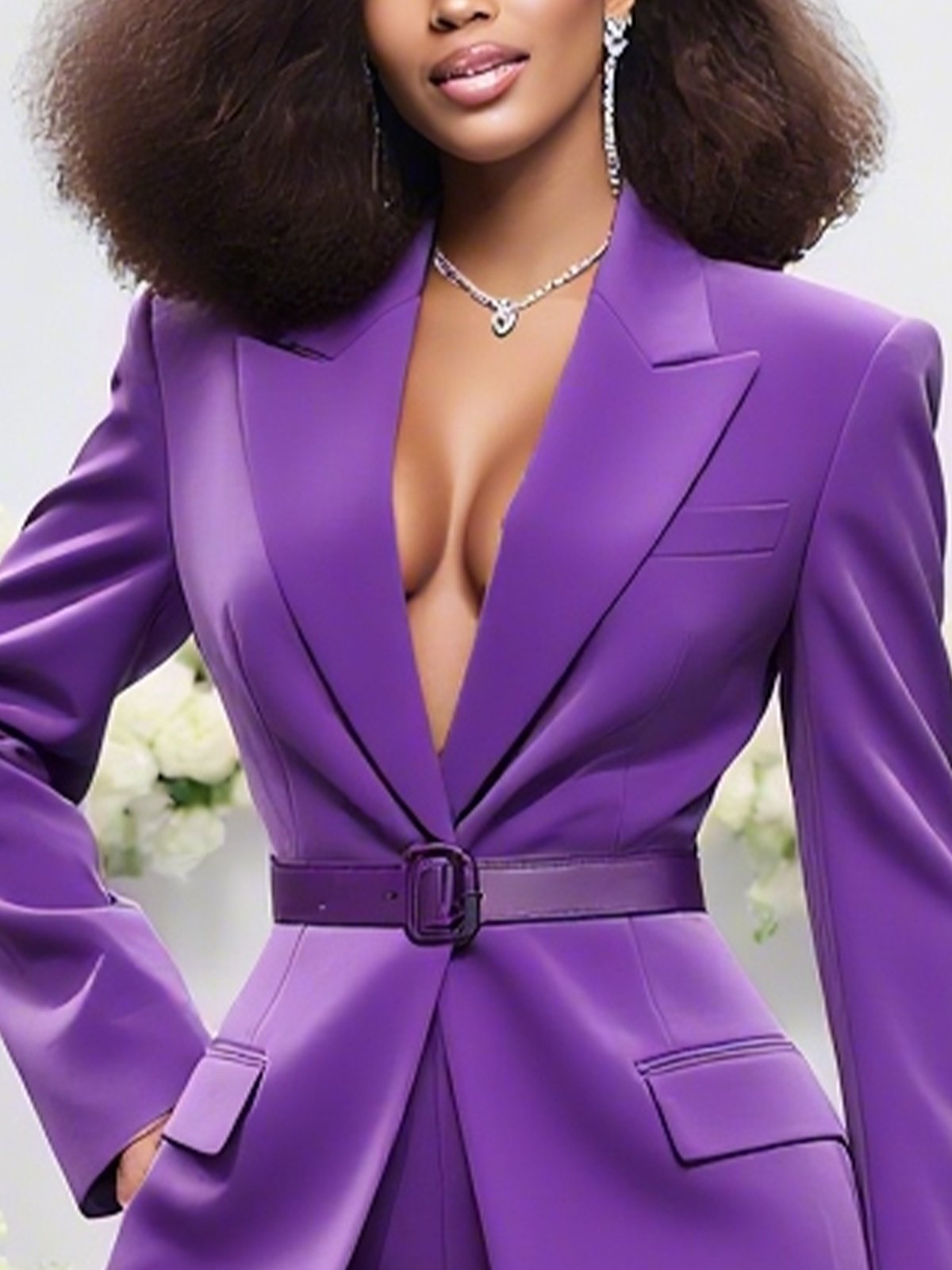 Urban Plain Lapel Collar Blazer No Belt