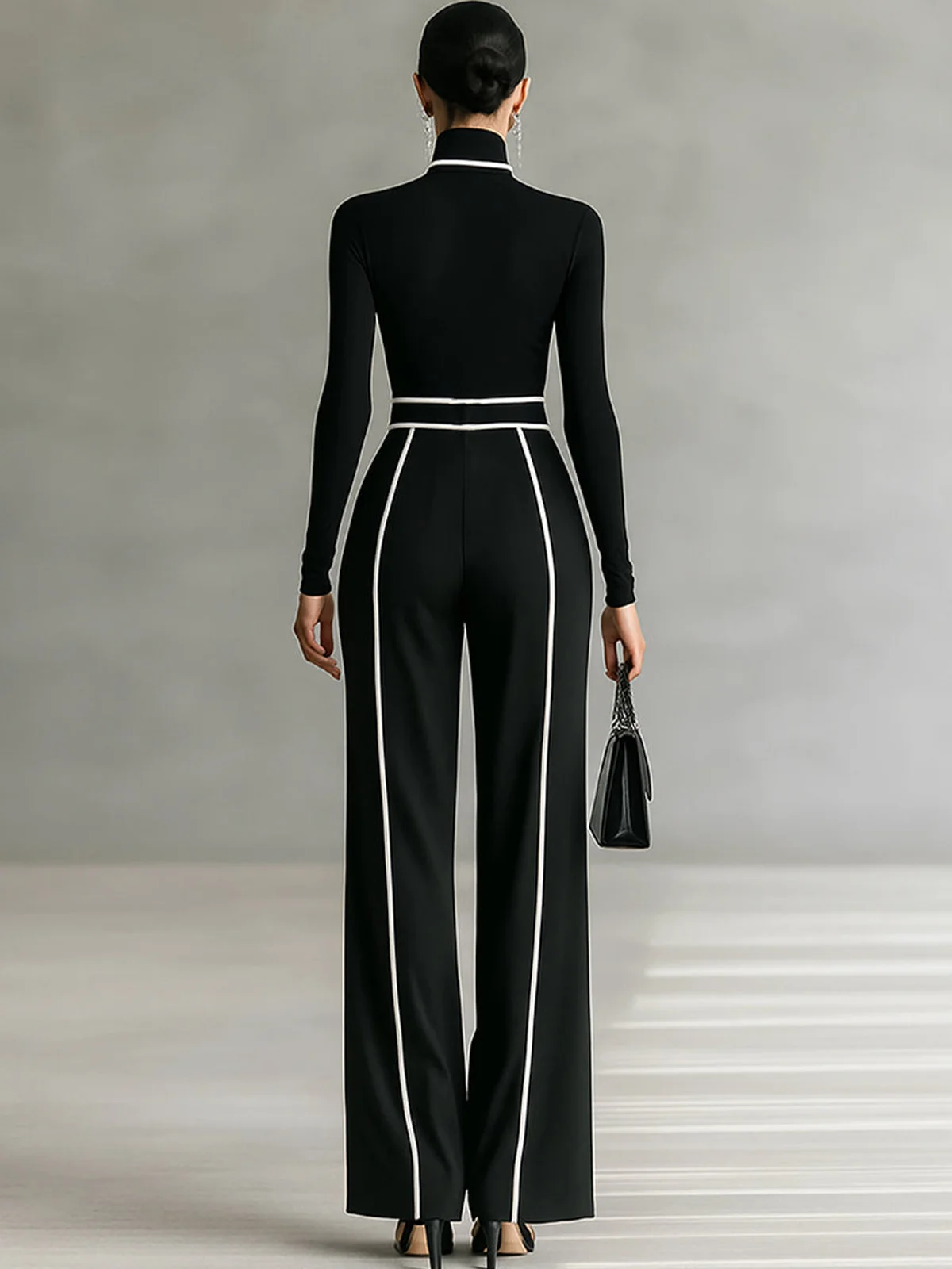 Urban Color-Block Piping Straight-Leg Pants