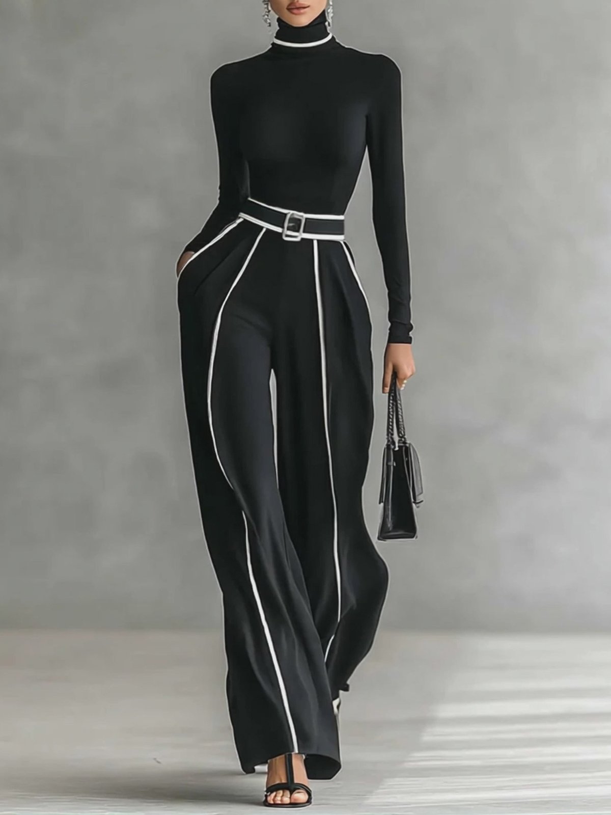 Urban Color-Block Piping Straight-Leg Pants
