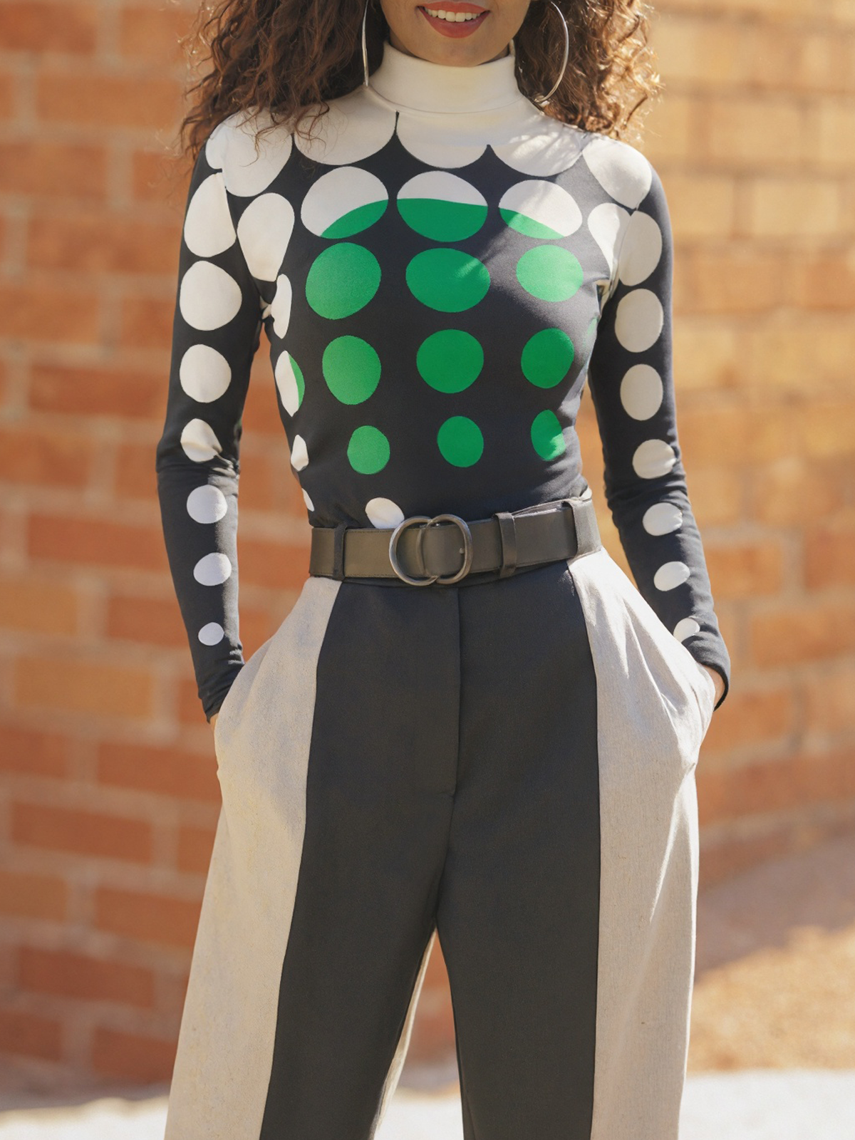 Urban Abstract Polka Dots Printing Stand Collar T-shirt