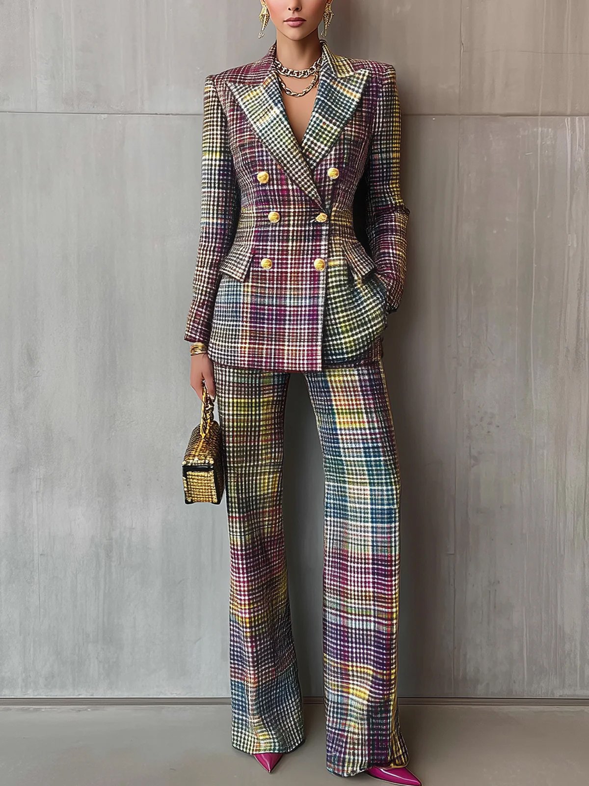 Urban Multi-Plaid Lapel Blazer