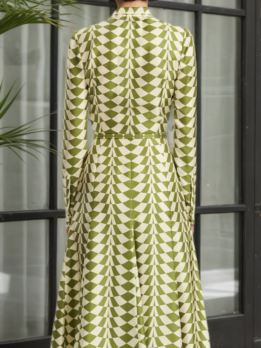 Elegant Geometric Mock Neck Midi Dress