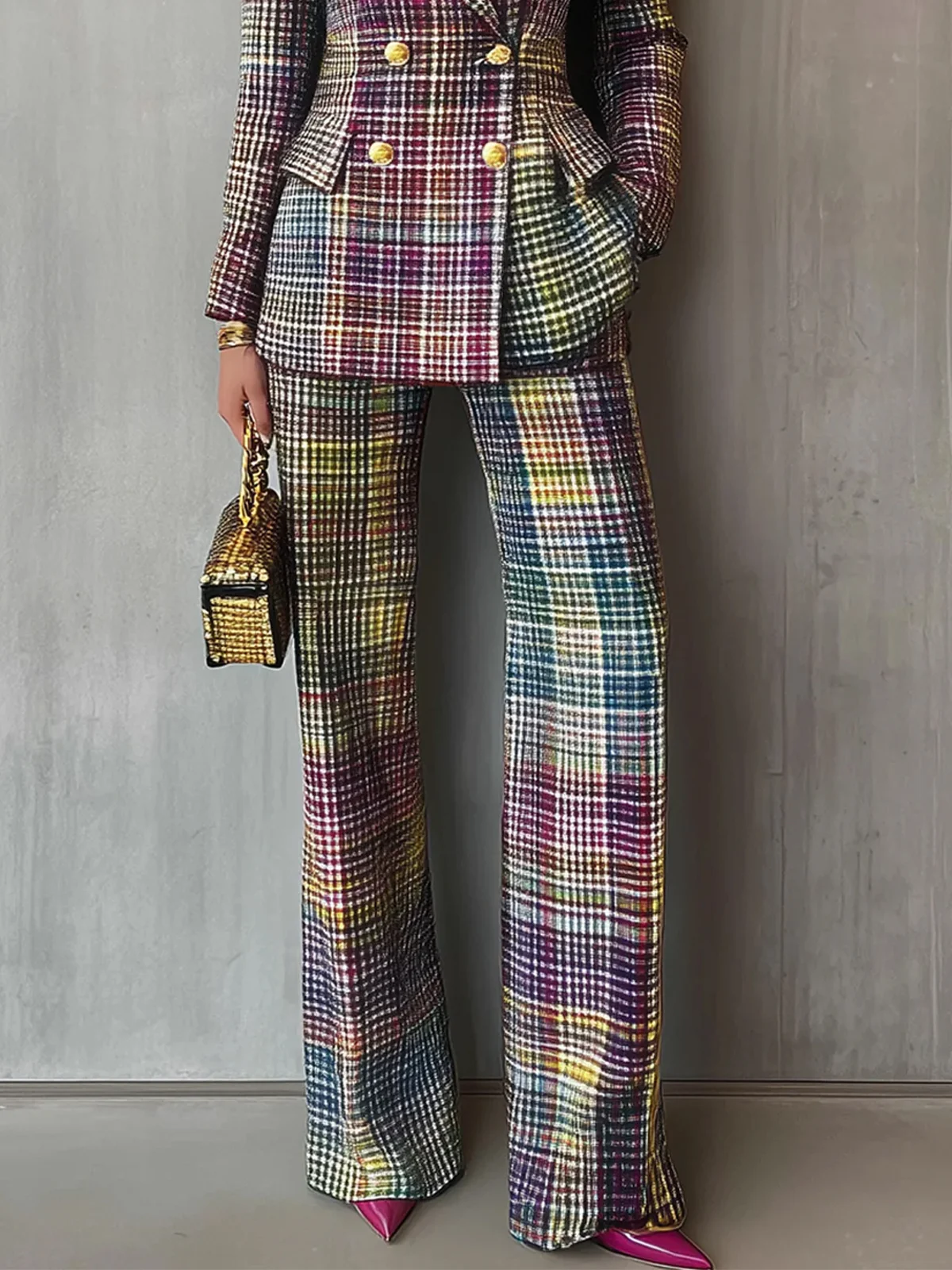 Urban Multi-Plaid Straight-Leg Pants