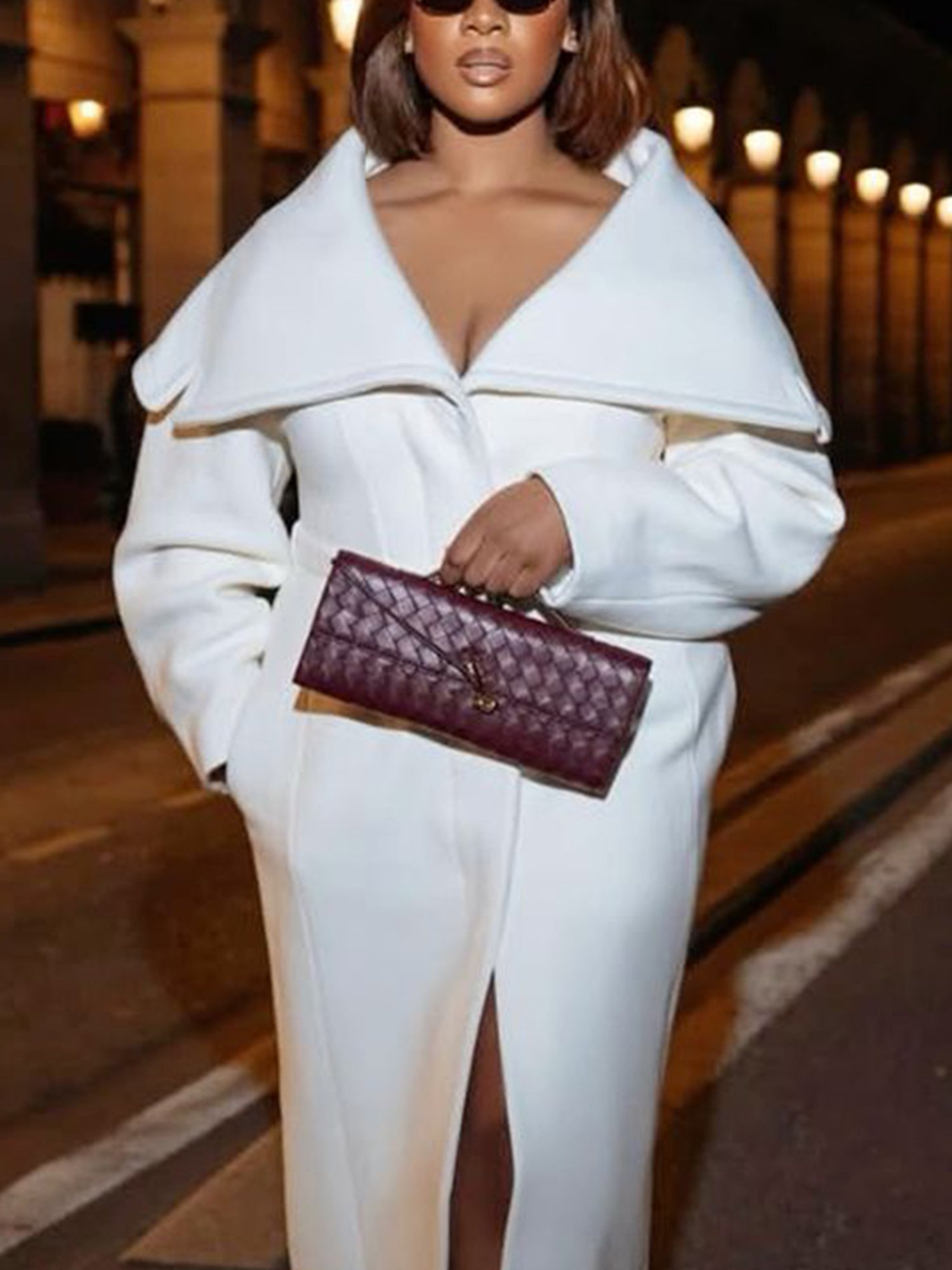 Elegant Plain Shawl Collar Coat With Belt