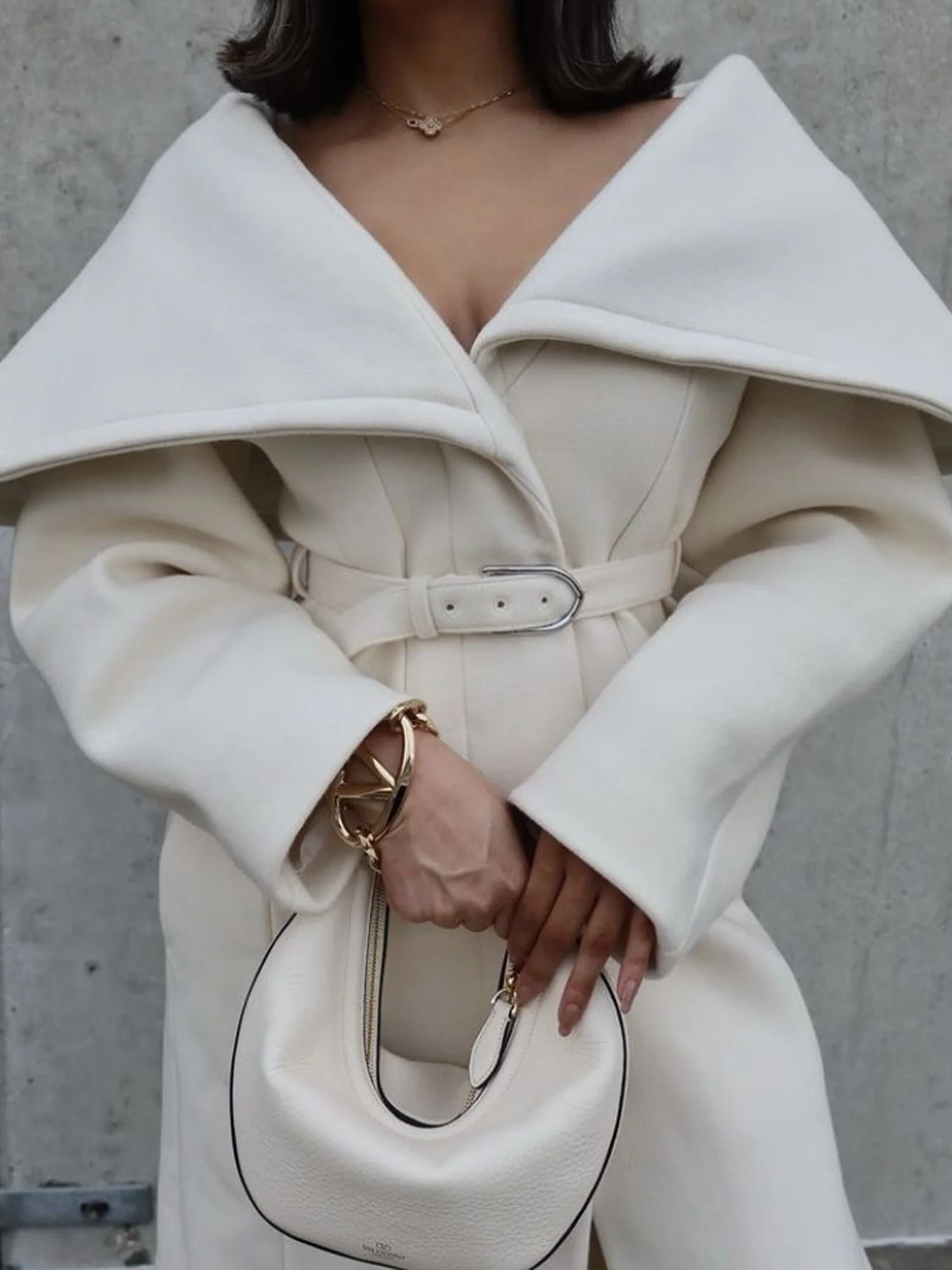 Elegant Plain Shawl Collar Coat With Belt