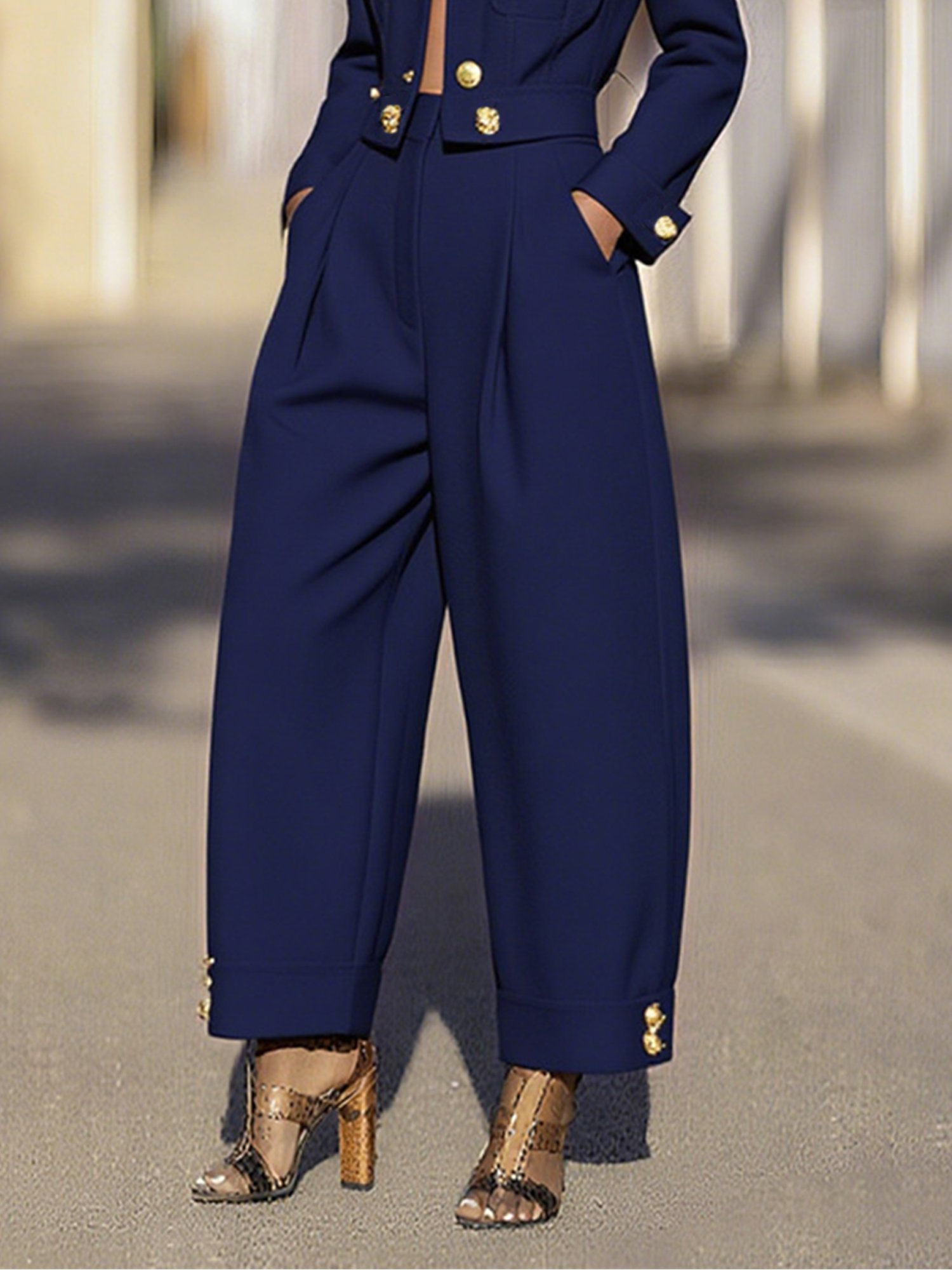 Urban Plain Buttoned Fashion Pants