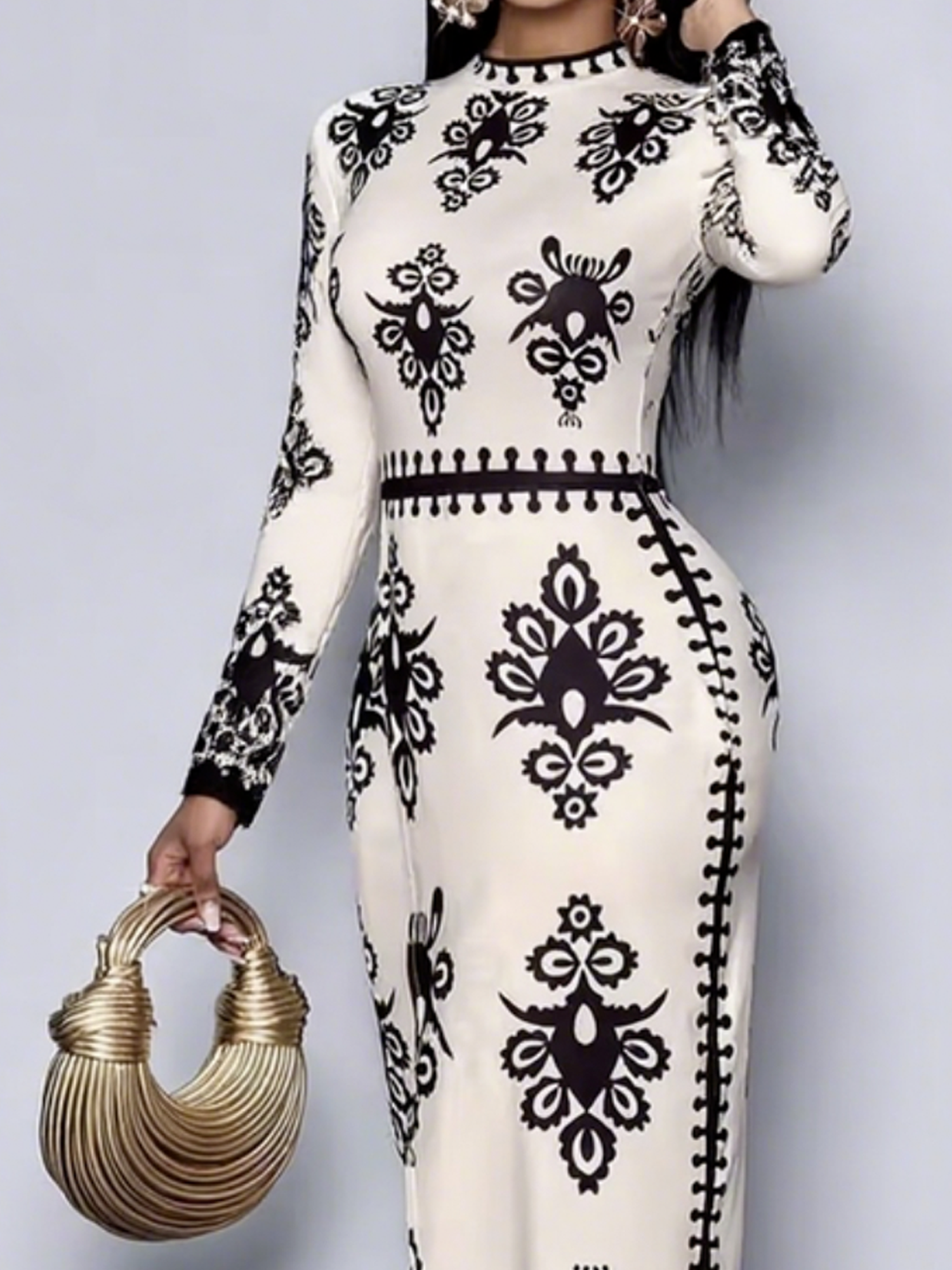 Plus Size Elegant Tight Regular Sleeve 3D Printing Dress