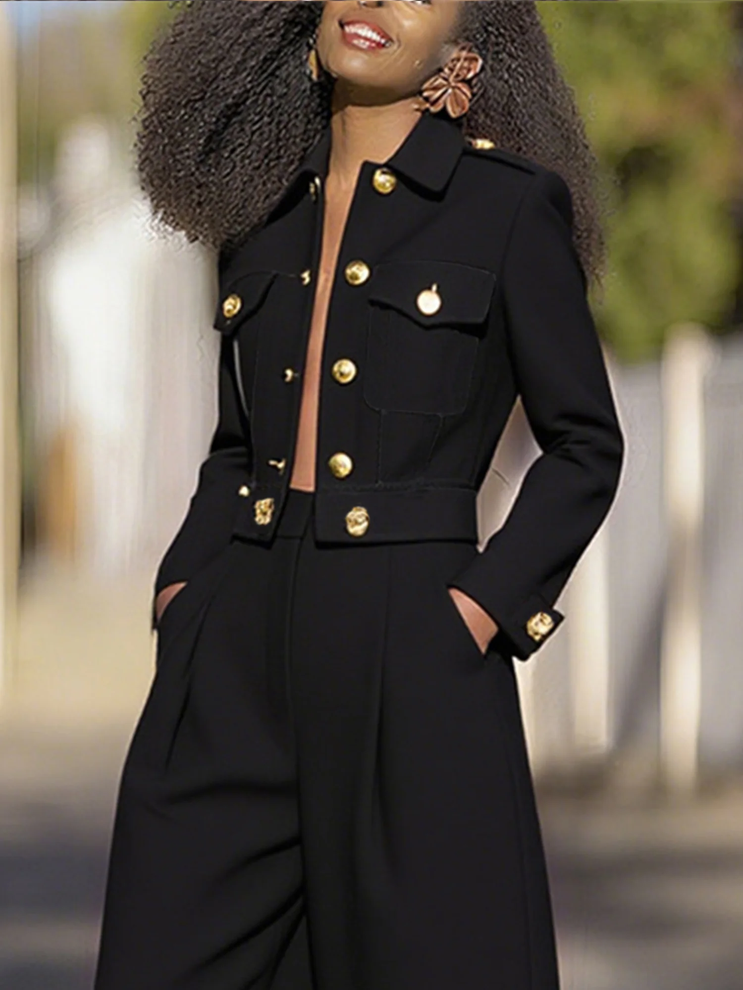Urban Sleek Shawl Collar Buttoned Jacket