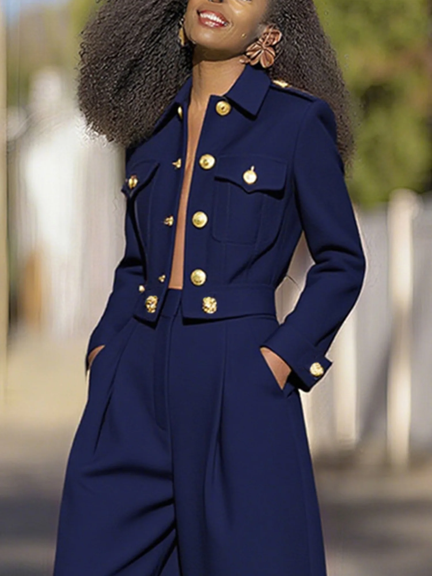 Urban Sleek Shawl Collar Buttoned Jacket